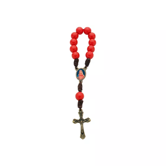 Kit Dezena Imaculado Coração De Maria Pérola Vermelha 8mm 6un