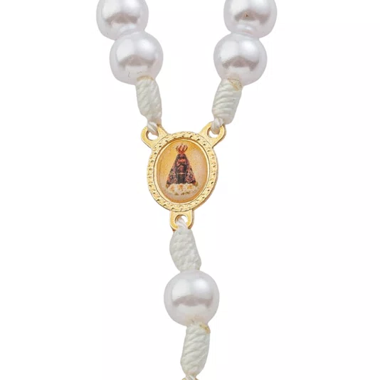 Kit Dezena Nossa Senhora Aparecida Pérola Abs Branca 8mm 6un