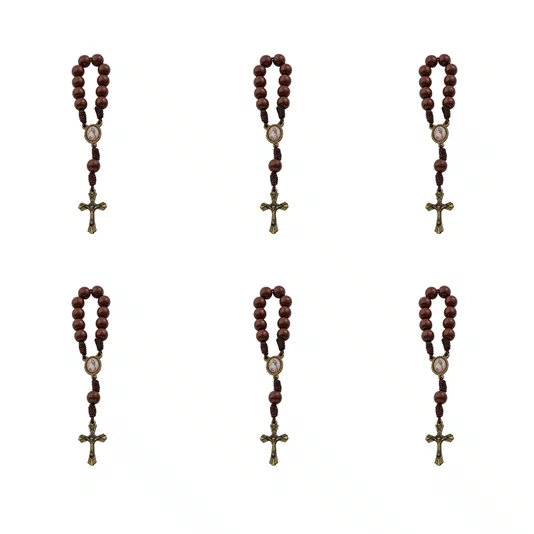 Kit Dezena Nossa Senhora da Conceição Pérola Marrom 8mm 6un