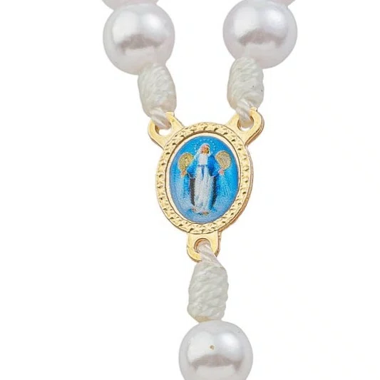 Kit Dezena Nossa Senhora Das Graças Pérola Abs Branca 8mm 6un