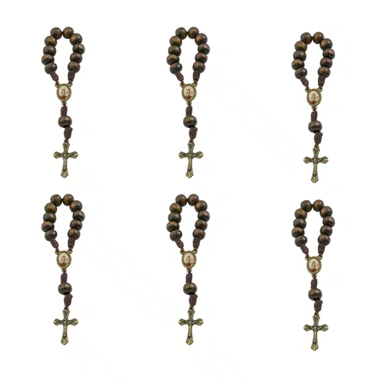 Kit Dezena Nossa Senhora do Carmo Madeira Marrom Escuro 8mm 6un