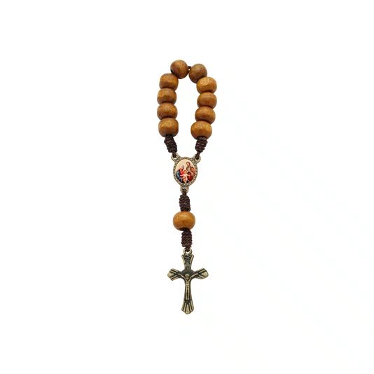 Kit Dezena Sagrada Família Madeira Marrom Clara 8mm 6un
