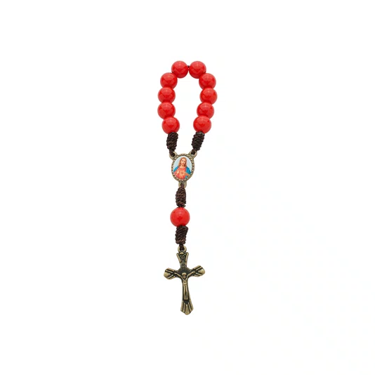 Kit Dezena Sagrado Coração De Jesus Pérola Vermelha 8mm 6un