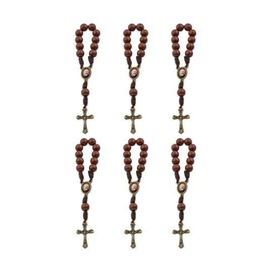 Kit Dezena São Padre Pio Pérola Marrom 8mm 6un