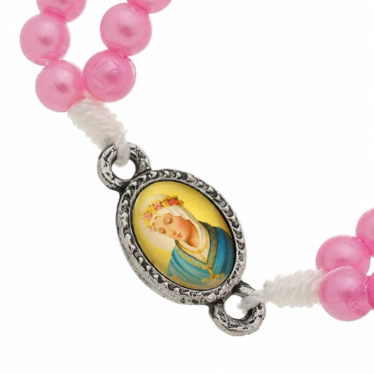 Kit Terço de Pulso de Nossa Senhora de La Salette Pérola Rosa 3un