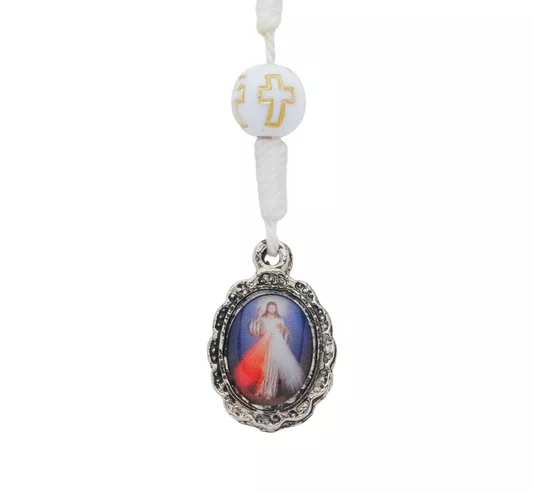 Kit Terço de Pulso de Jesus Misericordioso Vermelho e Conta Cruz - 3Un