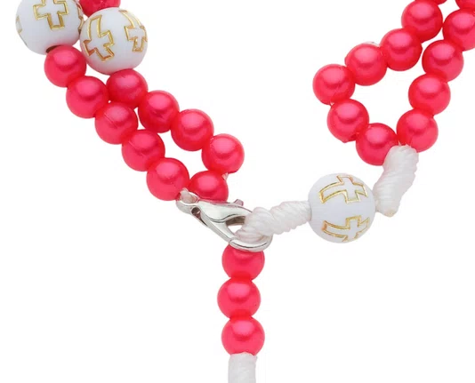 Kit Terço de Pulso de Jesus Misericordioso Vermelho e Conta Cruz - 3Un