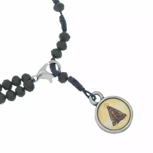 Kit Terço de Pulso de Nossa Senhora Aparecida e Contas Cristal Preto - 2Un
