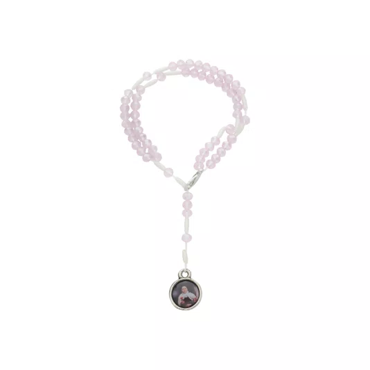 Kit Terço de Pulso de Santa Teresinha e Contas Cristal Rosa Bebê - 2Un