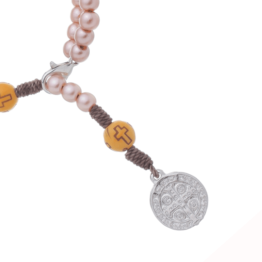 Kit Terço de Pulso de São Bento Com Contas Rosegold - 3Un