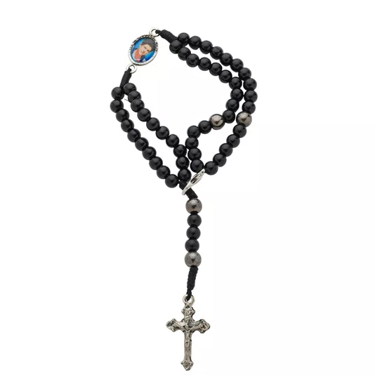 Kit Terço de Pulso de São Carlo Acutis Preto com Entremeio Chumbo - 3Un