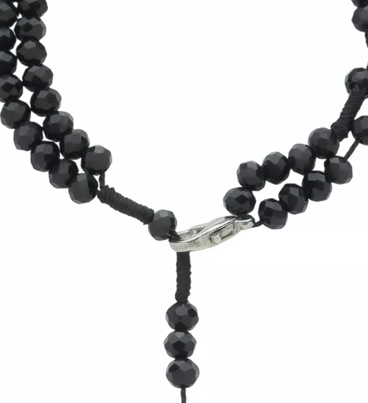 Kit Terço de Pulso de São Miguel Arcanjo com Contas Cristal Preto - 2Un