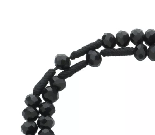 Kit Terço de Pulso de São Miguel Arcanjo com Contas Cristal Preto - 2Un
