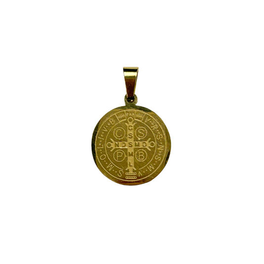 Medalha de São Bento Gravada a Laser em Inox Dourado - Tam P