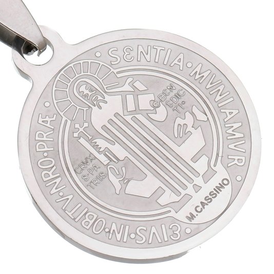 Medalha de São Bento Gravada a Laser em Inox Prata - Tam M