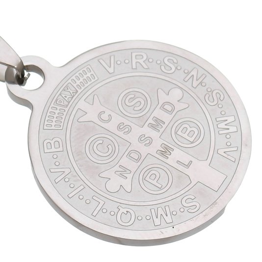 Medalha de São Bento Gravada a Laser em Inox Prata - Tam M