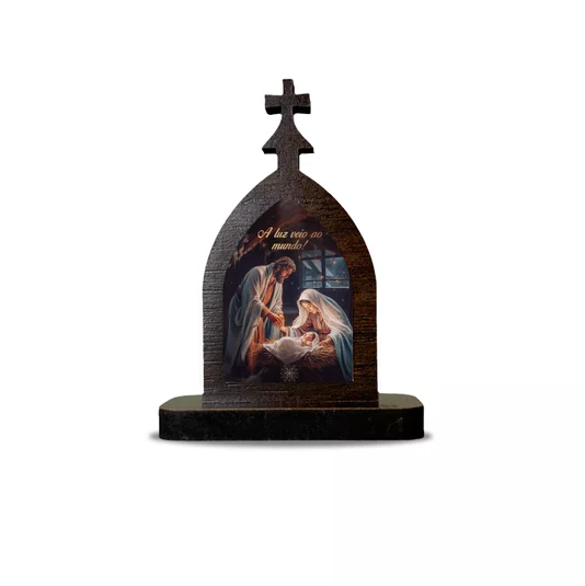 Mini Capela de Natal da Sagrada Família em MDF - Marrom Escuro