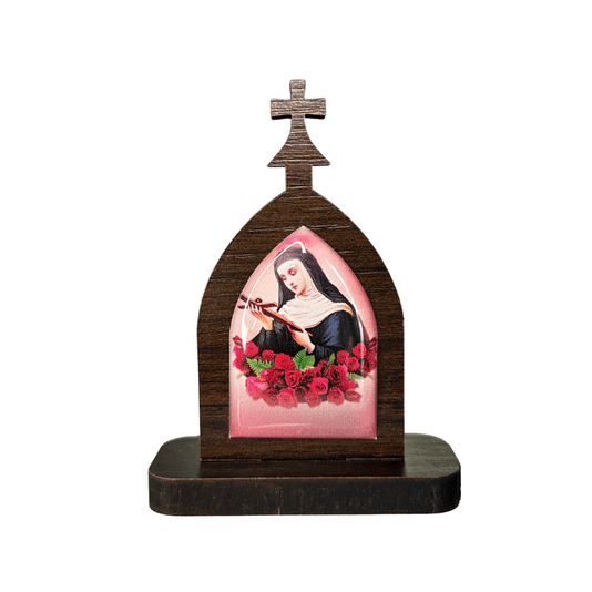 Mini Capela de Santa Rita de Cássia em MDF - Marrom Escuro