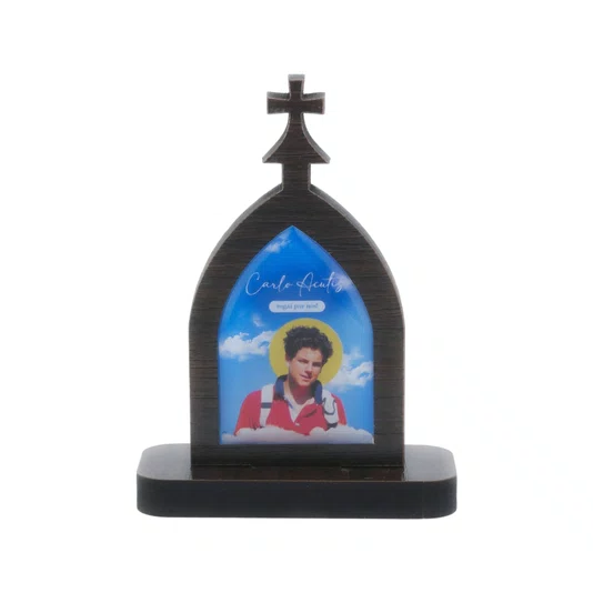 Mini Capela de São Carlo Acutis em MDF - Marrom Escuro
