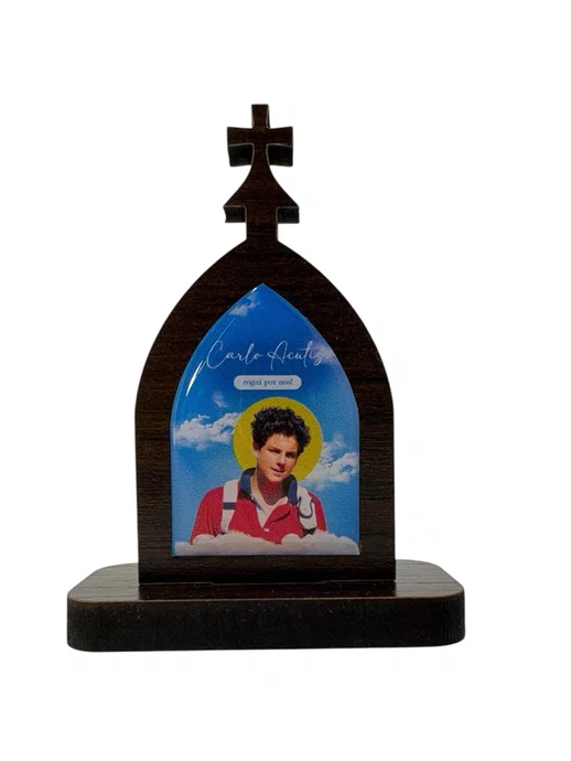 Mini Capela de São Carlo Acutis em MDF - Marrom Escuro