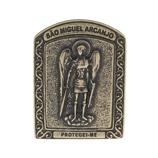 Mini Quadro de São Miguel Arcanjo em Metal - Ouro Velho