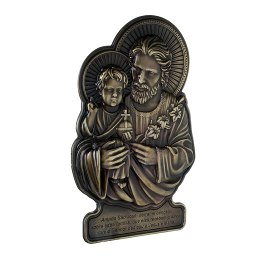 Peça Decorativa de São José em Metal Envelhecido 17cm