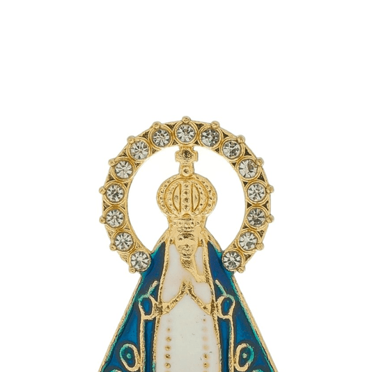 Pedestal de Nossa Senhora Aparecida para Carro em Metal com Strass - 5cm