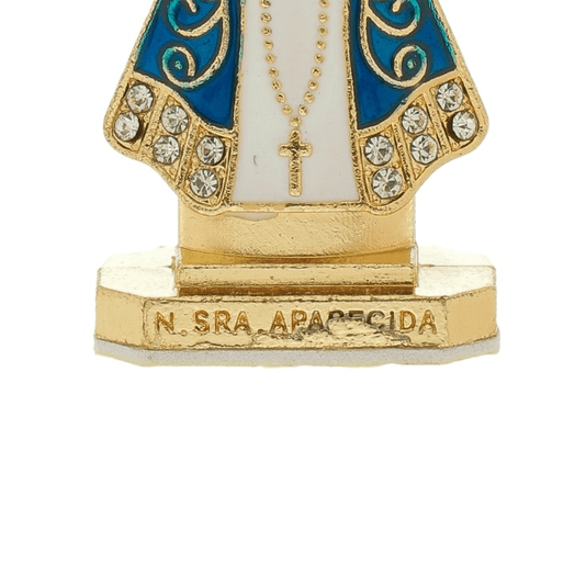 Pedestal de Nossa Senhora Aparecida para Carro em Metal com Strass - 5cm