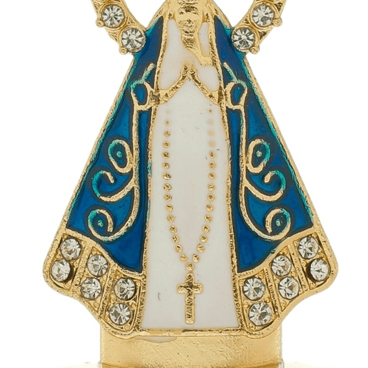 Pedestal de Nossa Senhora Aparecida para Carro em Metal com Strass - 5cm