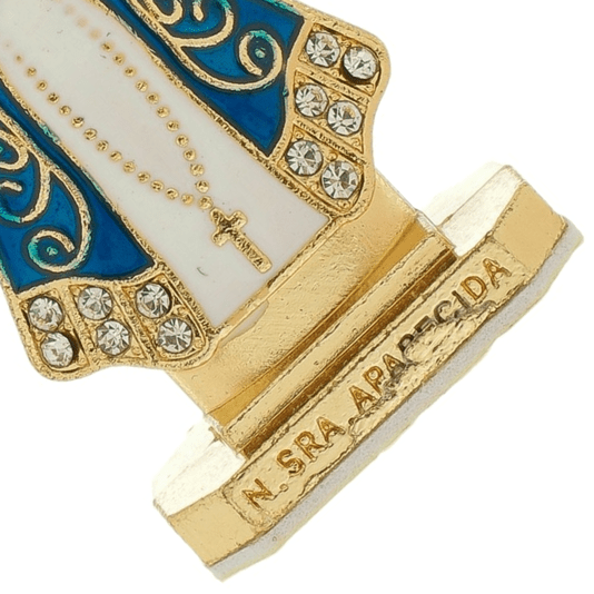 Pedestal de Nossa Senhora Aparecida para Carro em Metal com Strass - 5cm