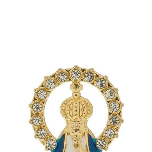 Pedestal de Nossa Senhora Aparecida para Carro em Metal com Strass - 5cm