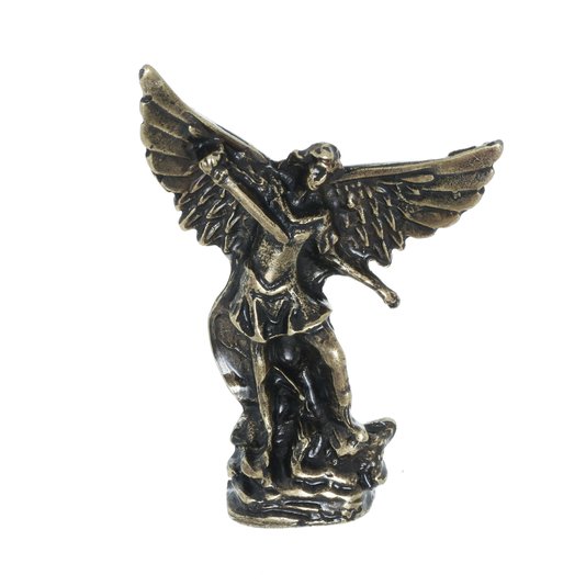 Pedestal de São Miguel Arcanjo em Metal Ouro Velho - 8,5cm