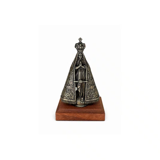 Pedestal Nossa Senhora Aparecida Metal Ouro Velho 9,5cm