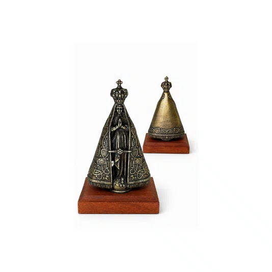 Pedestal Nossa Senhora Aparecida Metal Ouro Velho 9,5cm