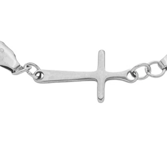 Pulseira com Entremeio de Crucifixo em Inox Prata