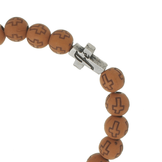 Pulseira com Medalha da Palavra Fé com Contas Cruz Marrom - 3un