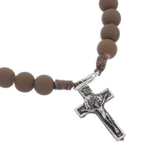 Pulseira da Medalha das Duas Cruzes com Detalhe em Strass - Marrom Escuro - 3Un