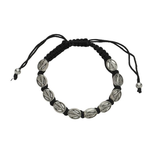 Pulseira com Medalhas de Nossa Senhora Aparecida em Metal e Cordão Regulável