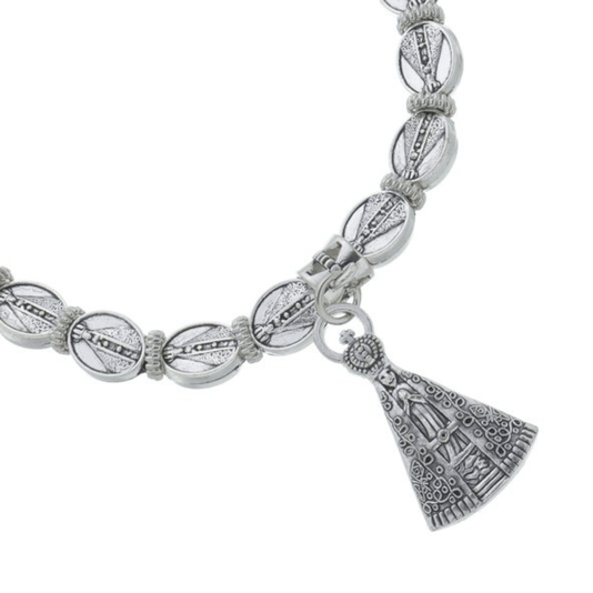 Pulseira com Medalhas e Pingente de Nossa Senhora Aparecida em Metal