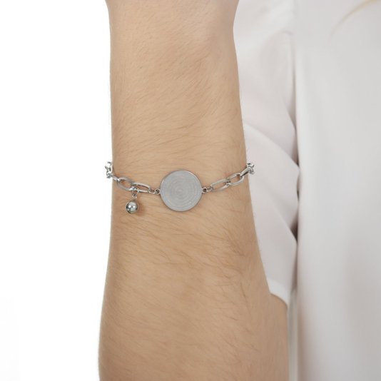 Pulseira com Oração do Pai Nosso e Pingente Redondo em Inox - Prata