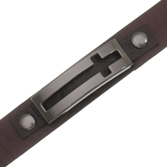 Pulseira Cruz Vazada em Couro Legítimo - Marrom