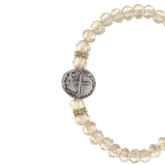 Kit Pulseira da Medalha das Duas Cruzes com Contas Cristal Caramelo - 3Un