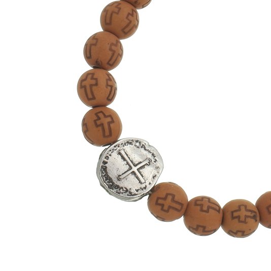 Pulseira da Medalha das Duas Cruzes com Contas Cruz Marrom - 3un