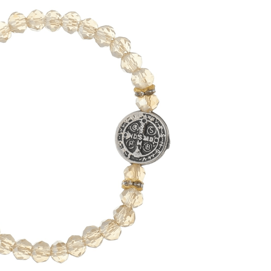 Kit Pulseira da Medalha de São Bento com Contas Cristal Caramelo - 3Un