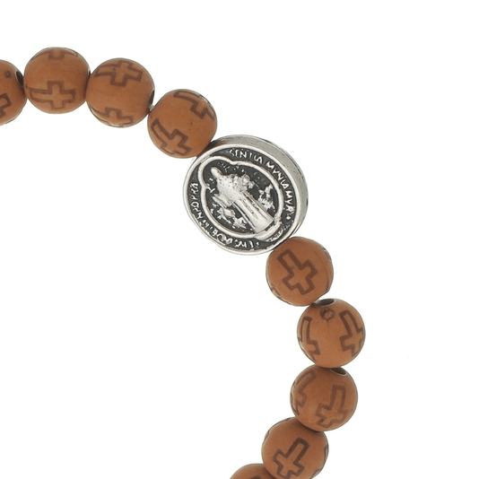 Pulseira da Medalha de São Bento com Contas Cruz Marrom - 3un