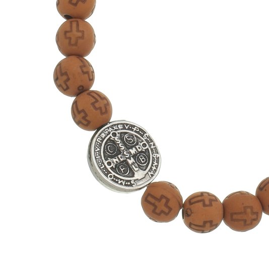 Pulseira da Medalha de São Bento com Contas Cruz Marrom - 3un