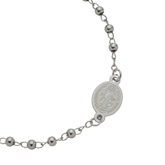 Pulseira da Medalha de São Bento com Contas em Inox - Prata