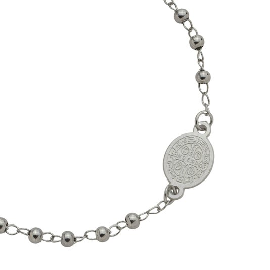 Pulseira da Medalha de São Bento com Contas em Inox - Prata