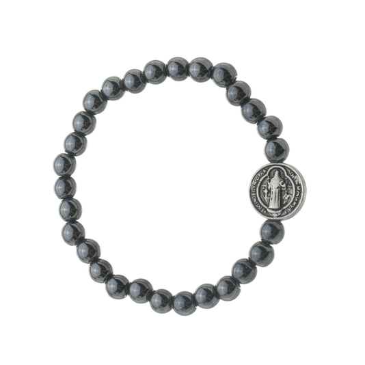 Pulseira da Medalha de São Bento em Hematita e Elástico - 2Un