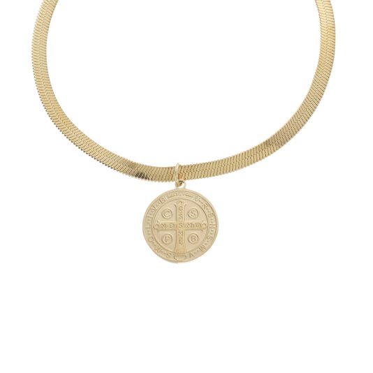 Pulseira da Medalha de São Bento Gravada a Laser em Inox - Dourado